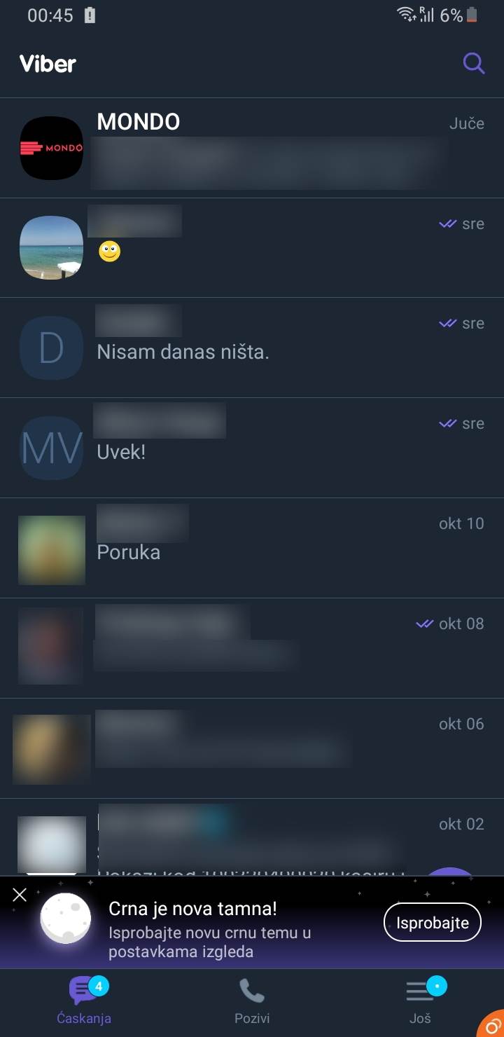 Viber crna tema aplikacije, Kako da zamenim temu Viber aplikacije, Viber Dark Mode crna tema