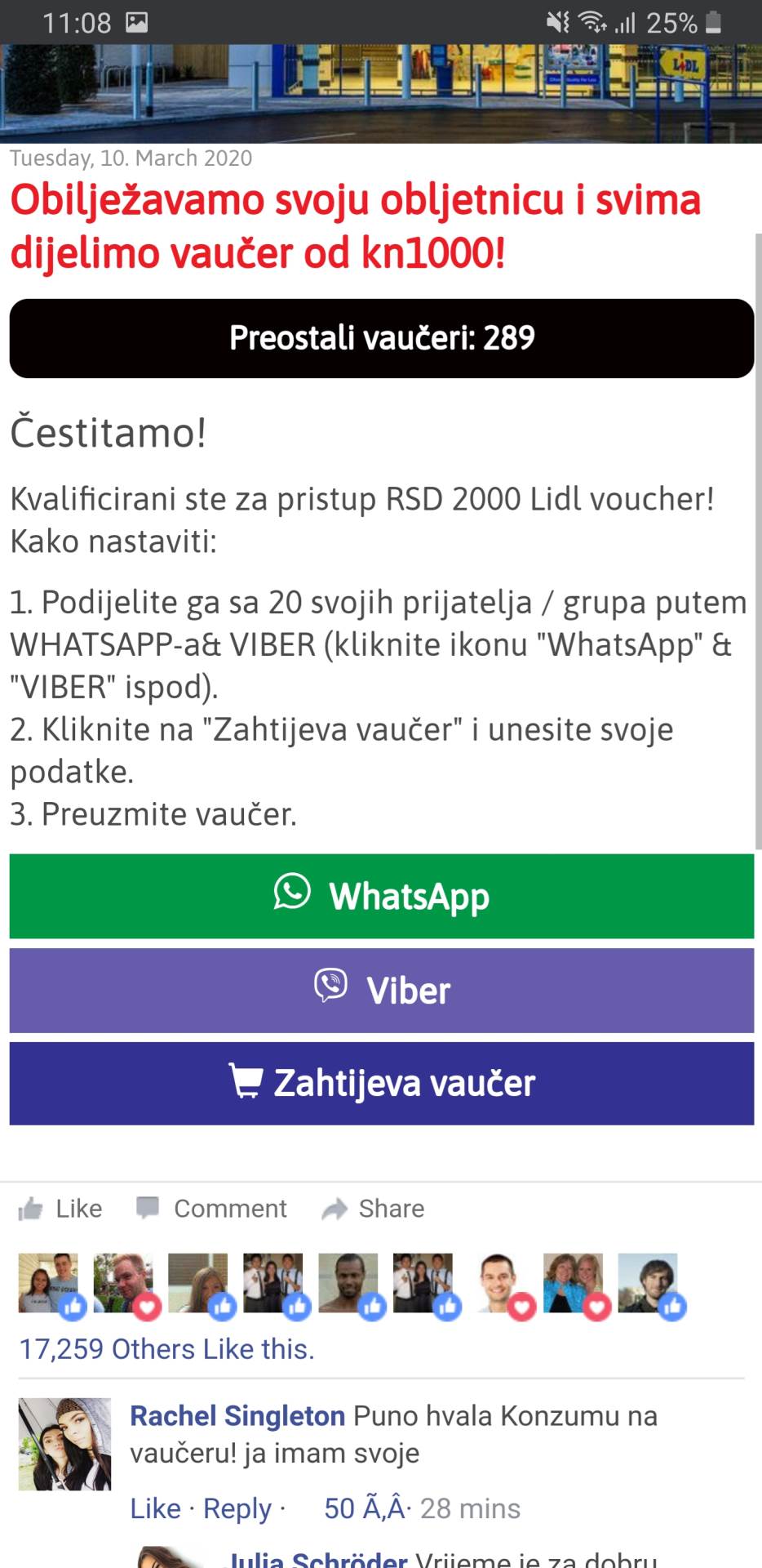 Lidl nagradna igra Srbija laž, Lažna vest Lidl nagradna igra, WhatsApp Lidl igra, Viber Lidl igra