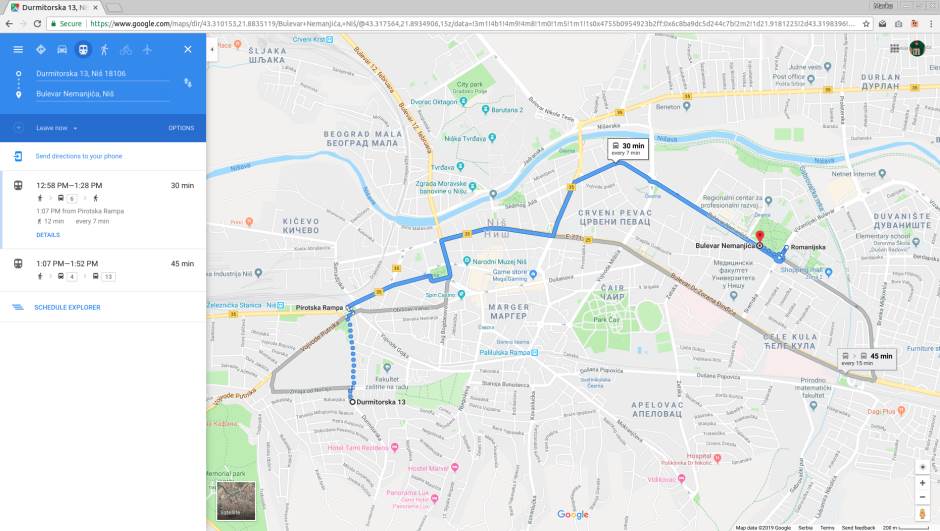 Google Transit GSP Beograd navigacija, Google Maps gradski prevoz Beograd