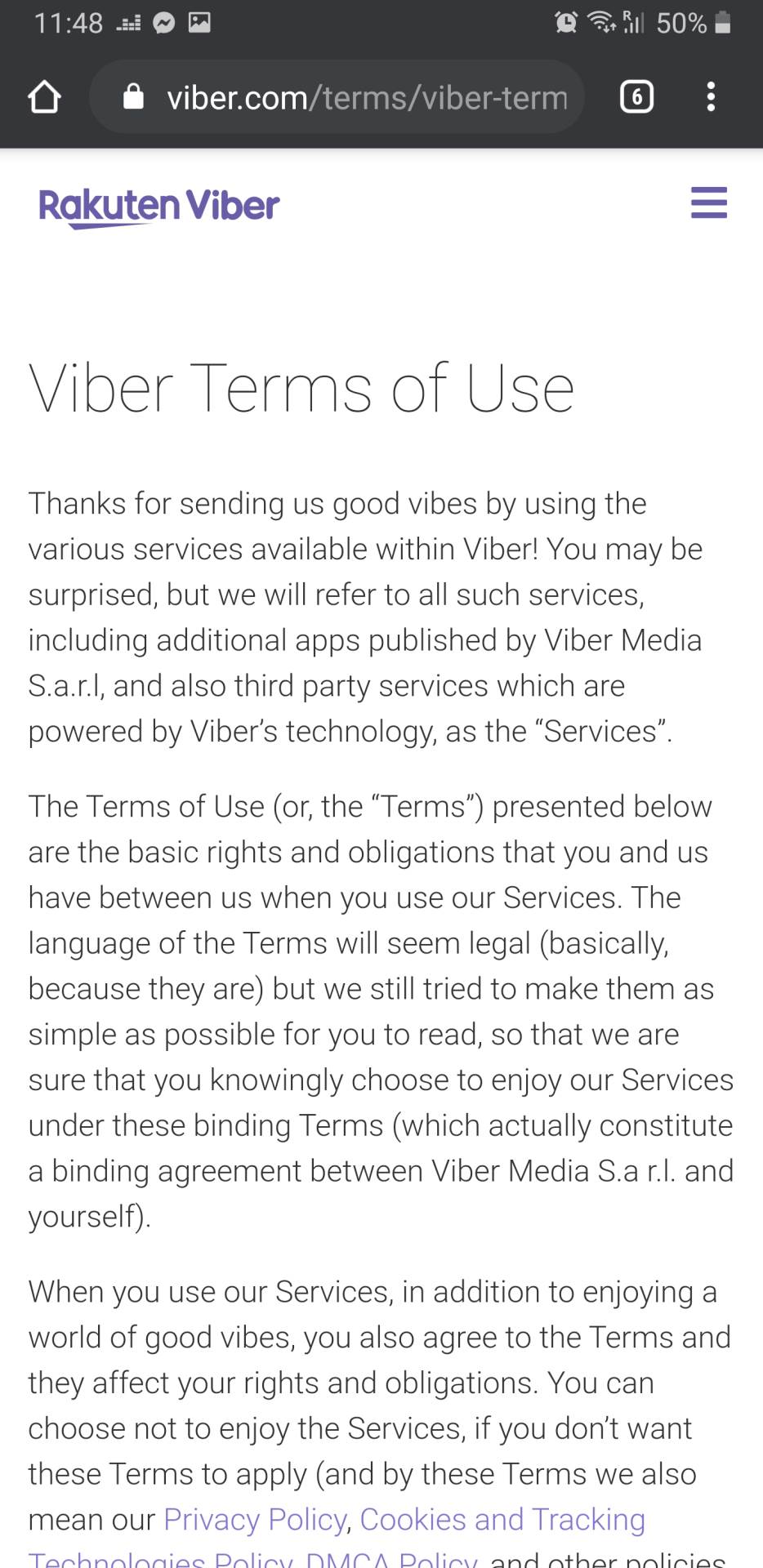 Viber, Rakuten Viber, Pravilnik, Politika poslovanja