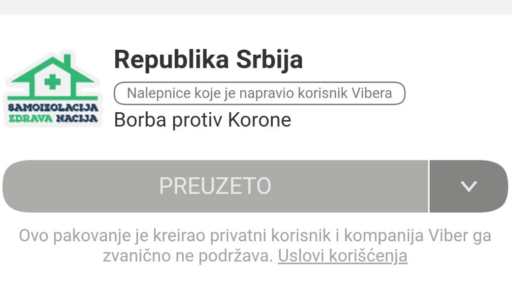 Viber stikeri Republika Srbija korona virus, Viber #OstaniKodKuce Republika Srbija stikeri korona