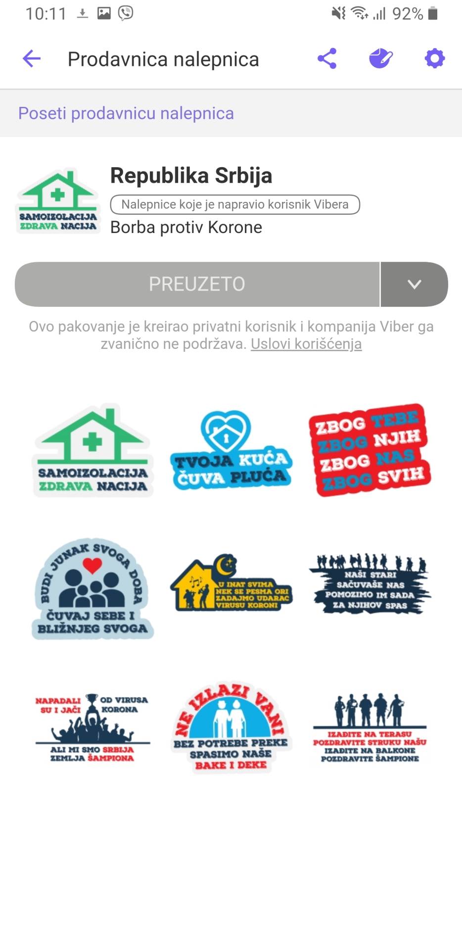Viber stikeri Republika Srbija korona virus, Viber #OstaniKodKuce Republika Srbija stikeri korona