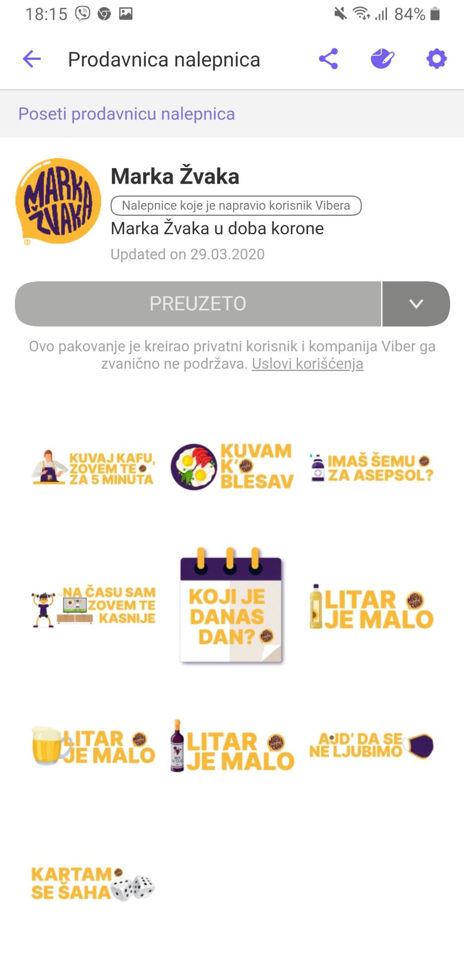 Marka Žvaka Viber stikeri, Marka Žvaka Viber slicice kako preuzeti, Marka Žvaka Viber