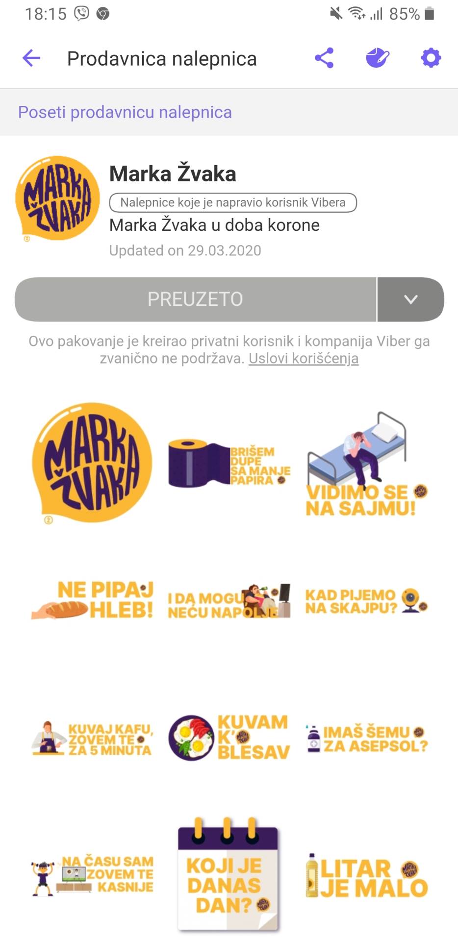 Marka Žvaka Viber stikeri, Marka Žvaka Viber slicice kako preuzeti, Marka Žvaka Viber