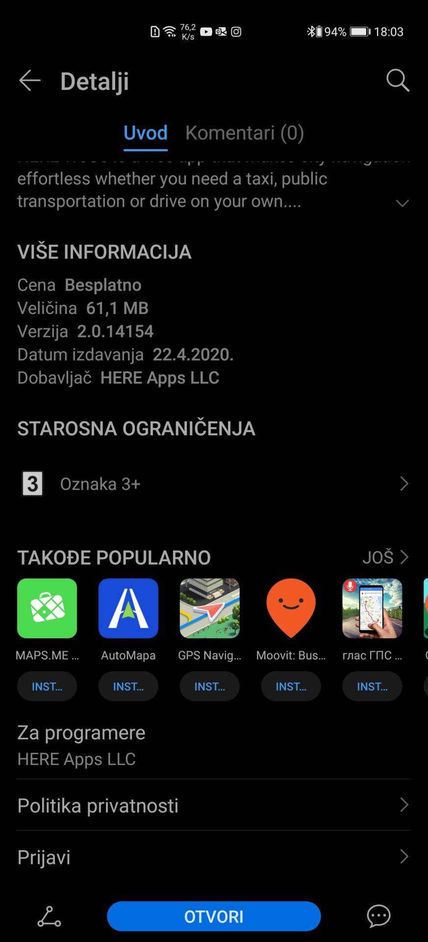Huawei GPS navigacija, Huawei mape, Huawei Google Maps, Huawei HERE WeGo navigacija
