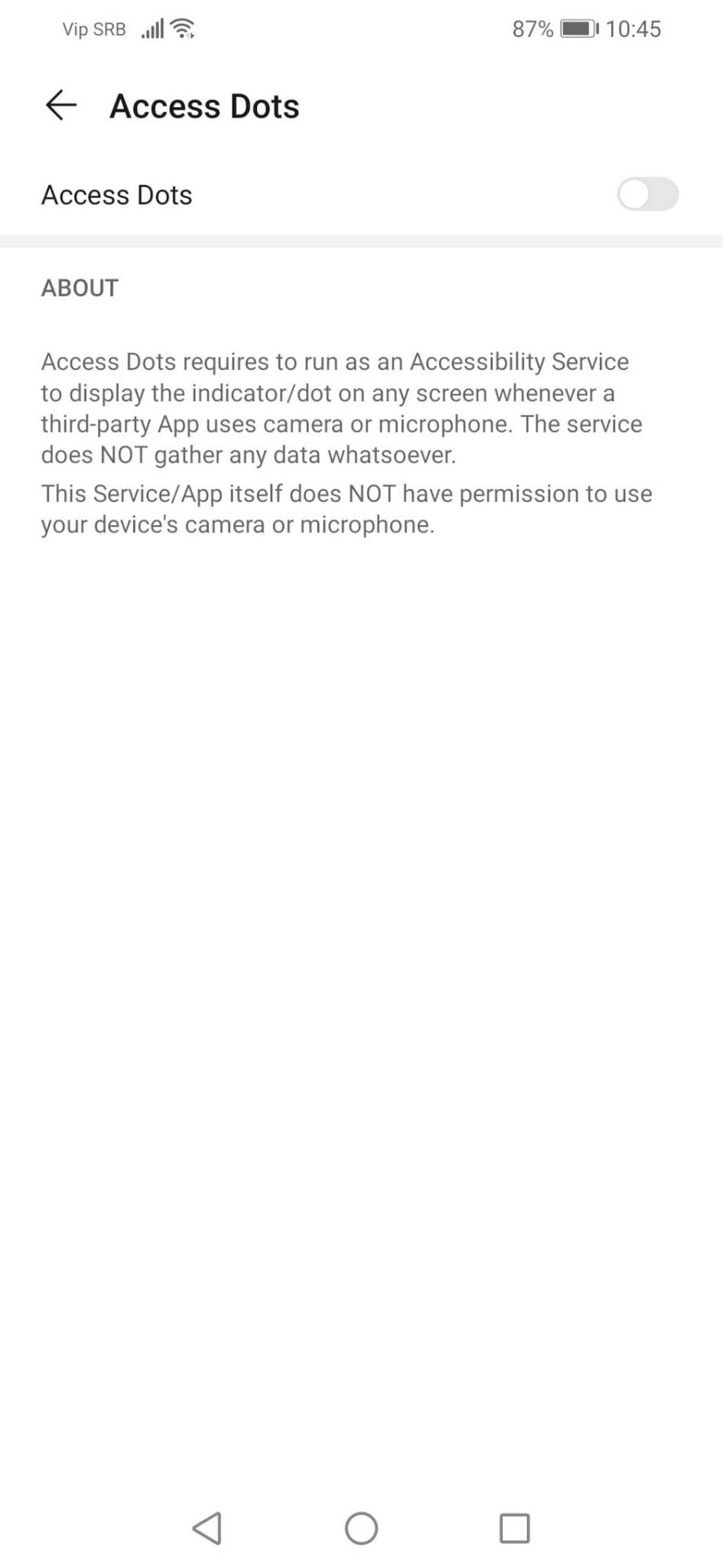 Narandžasta i zelena tacka iPhone za Android, Access Dots - iOS 14 cam-mic access indicators app