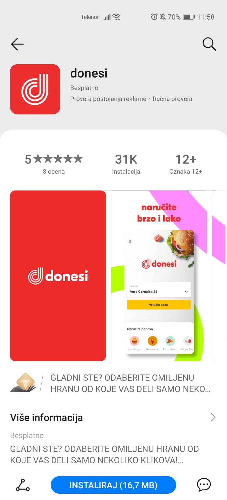 Donesi aplikacija Huawei AppGallery download, Narucivanje hrane preko interneta Donesi aplikacija