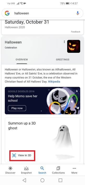 duh aplikacija noc veštica google android telefon proširena realnost ar tehnologija