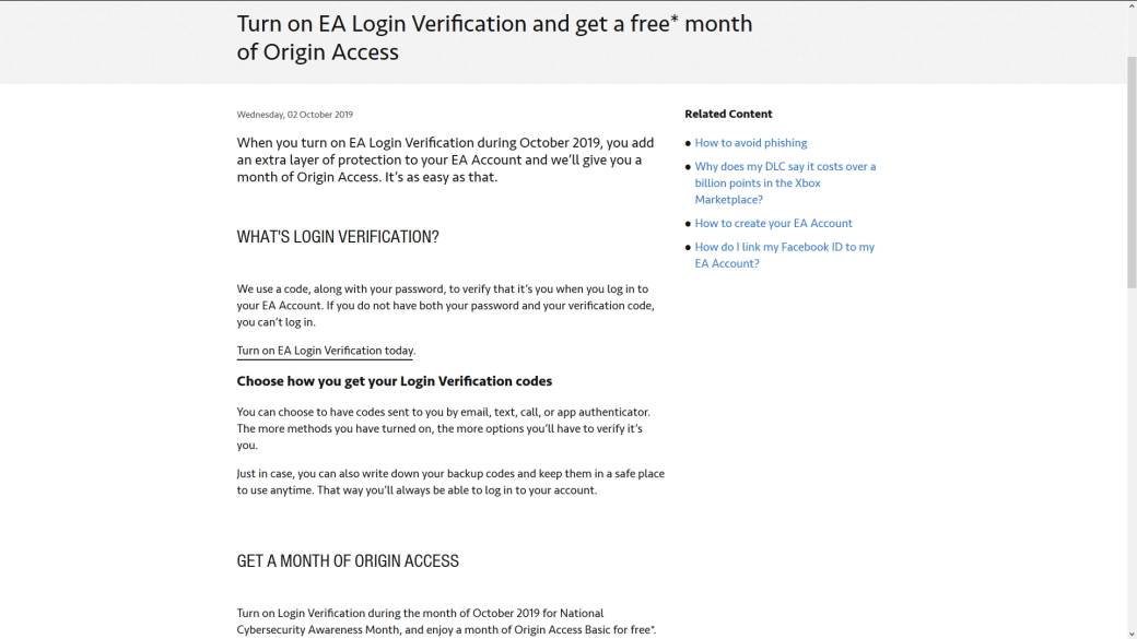 EA Origin Access Basic besplatno mesec dana, Kako da igram Origin EA igre besplatno, EA Origin 2FA