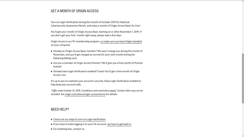 EA Origin Access Basic besplatno mesec dana, Kako da igram Origin EA igre besplatno, EA Origin 2FA