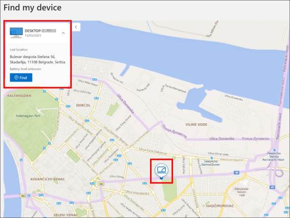 Find My Device mapa