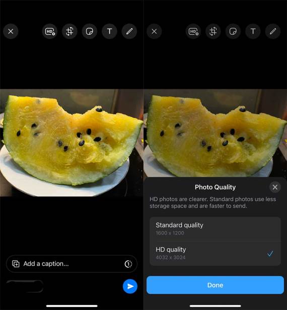 Primer slanja HD slika u WhatsApp