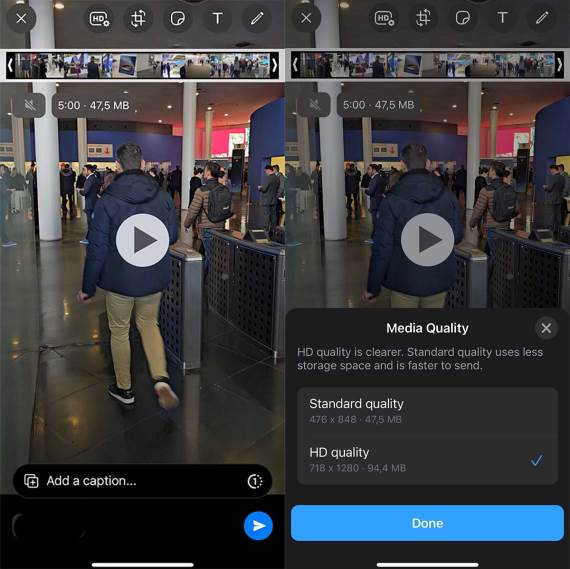 Primer slanja HD videa u WhatsApp