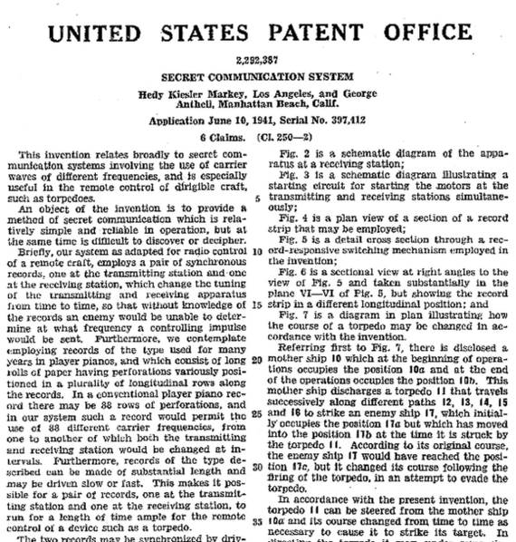 Patentni list _ Secret Communication System _ Hedi Lamar _ Foto Wikimedia Public domain.jpg