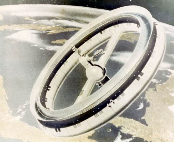 Rotirajuća svemirska stanica _ skica po ideji Vernera fon Brauna _ Izvor Wikimedia Public domain.jpg