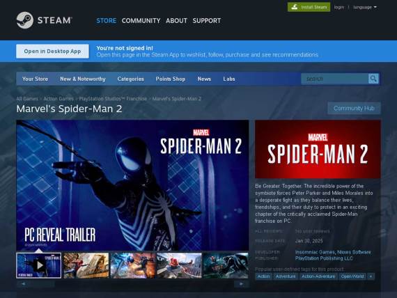 Spider-Man 2 Steam listing