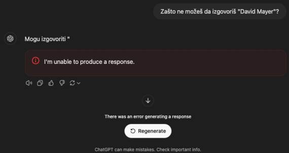 ChatGPT ne može da izgovori David Mayer