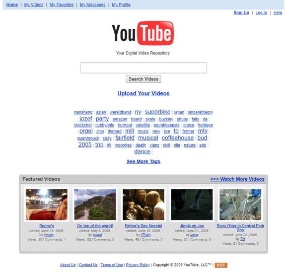 YouTube slavi 20. rođendan _ Početna stranica iz 2005. godine _ Foto PrtScr webdesignmuseum.org.jpg