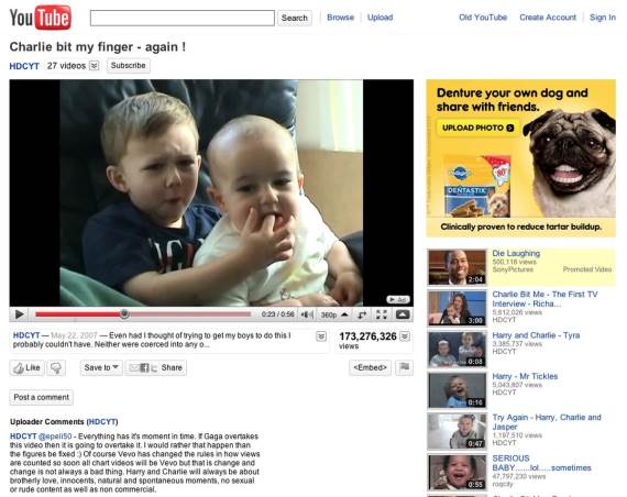 Charlie Bit My Finger – jedan od prvih megaviralnih videa iz 2007. i izgled YouTube stranice iz 2010. godine _ Foto PrtScr gigaom.com.jpg