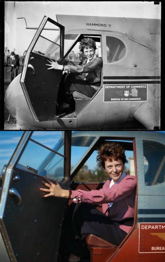 Amelia Earhart pre i posle AI obrade