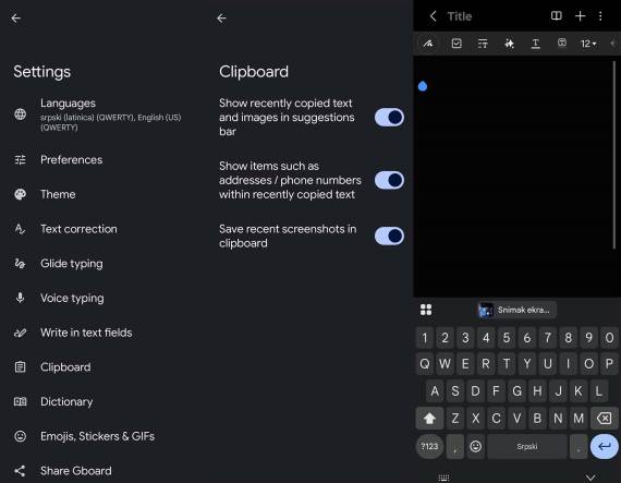 Gboard clipboard snimak ekrana