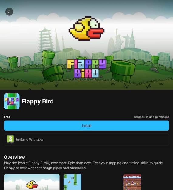 Flappy Bird na Epic Games Store prodavnici
