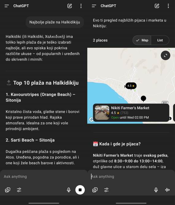 ChatGPT aplikacija na letovanju