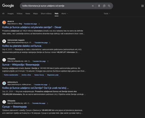 Google pretraga Web filter