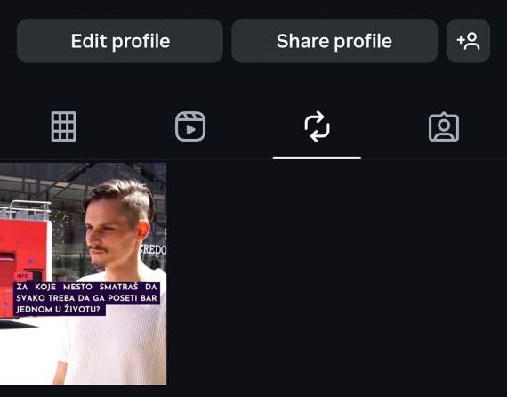 Reposts kartica na profilu