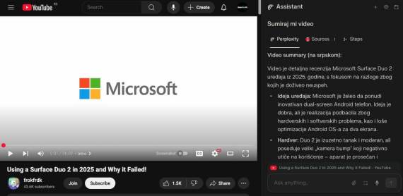Comet AI asistent na YouTube