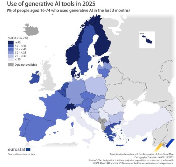 Mapa upotrebe veštačke inteligencije u Evropi