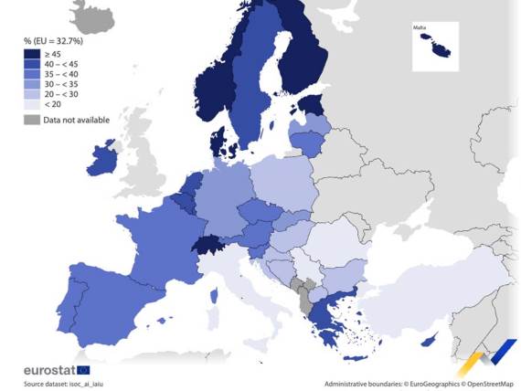 Mapa upotrebe AI u Evropi