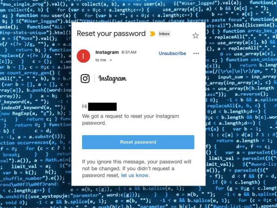 Instagram mejl za resetovanje lozinke