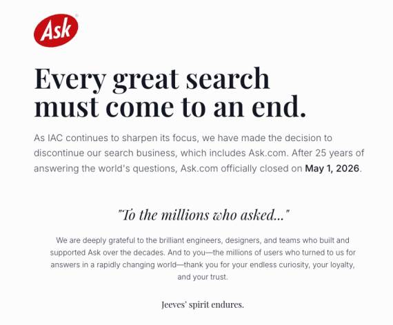 Ask.com oproštajna poruka