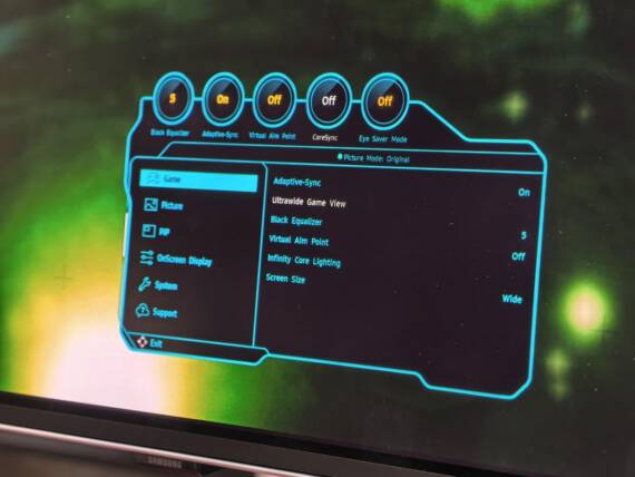 Samsung Odyssey G8 OLED meni