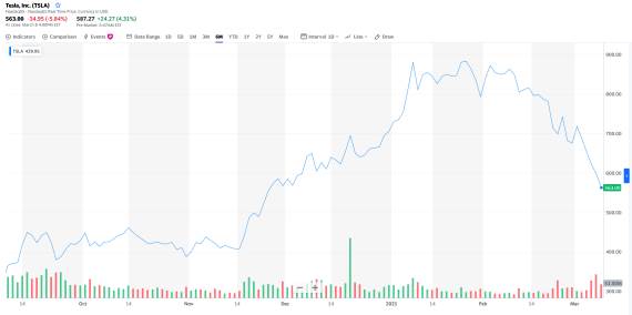Tesla deonice, vrednost u poslednjih 6 meseci