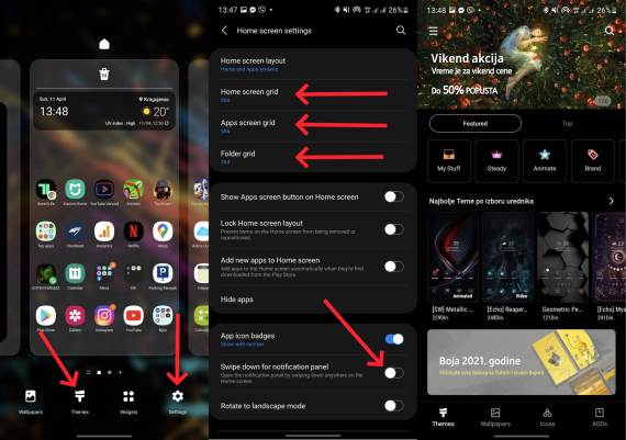 Promena izgleda, ikonice, teme, raspored