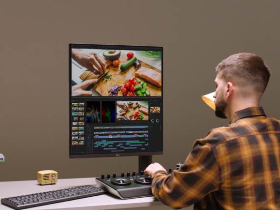 Čovek radi na LG DualUp monitoru
