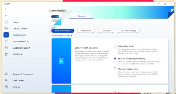 MyAsus aplikacija podešavanje profila baterije
