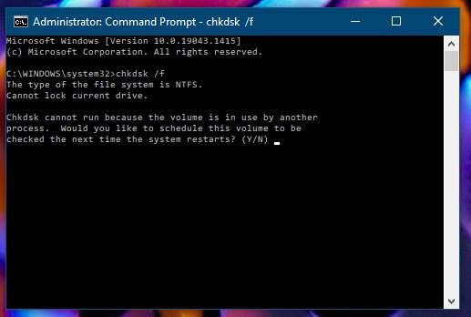 CHKDSK alat u Command Prompt prozoru