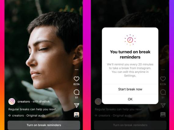 Instagram take break funkcija