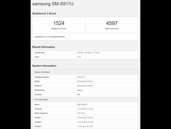 Geekbench S23 rezultat Snapdragon 8 Gen 2.jpg