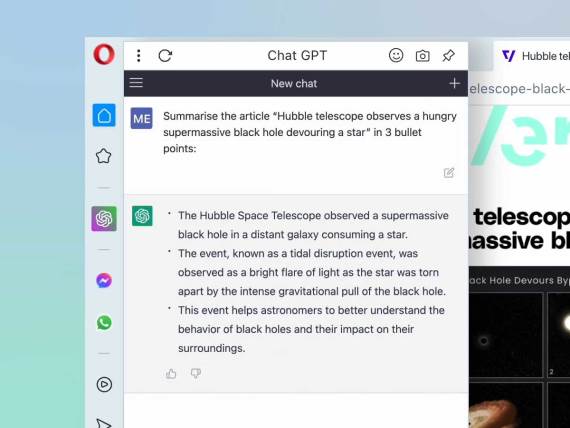 Opera ChatGPT integracija skraćivanje članaka Shorten