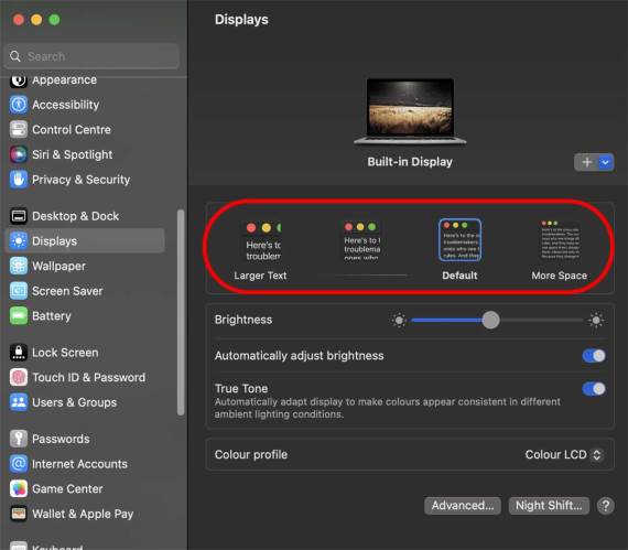 Veličina slova Macbook