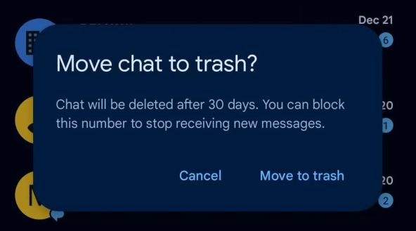 Google Messages Trash folder