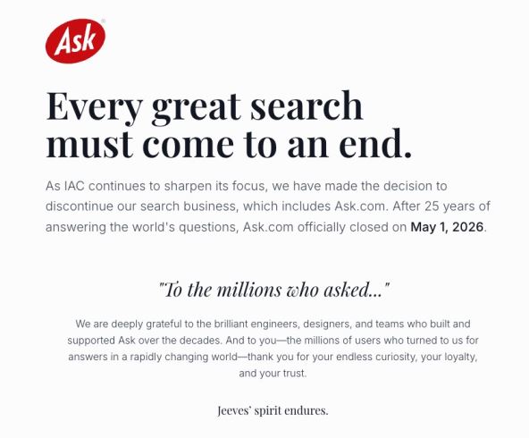 Ask.com oproštajna poruka