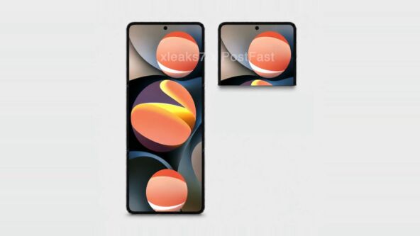 Render vertikalno trostruko savitljivog Huawei telefona u otklopljenom i sklopljenom stanju