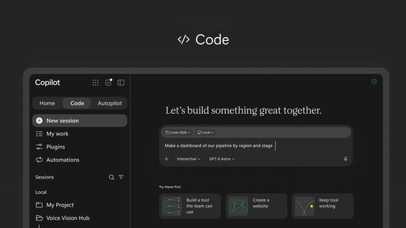 Novi Copilot Code interfejs