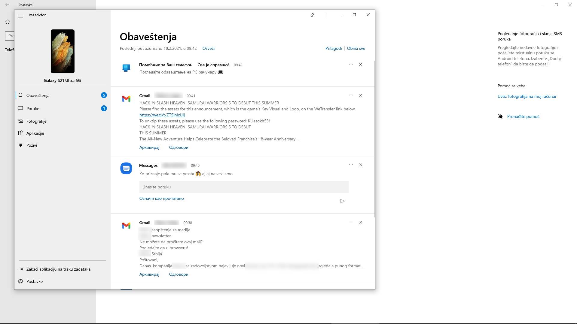Povezivanje Android telefona na Windows računar kako se koriste Your Phone i Phone Link