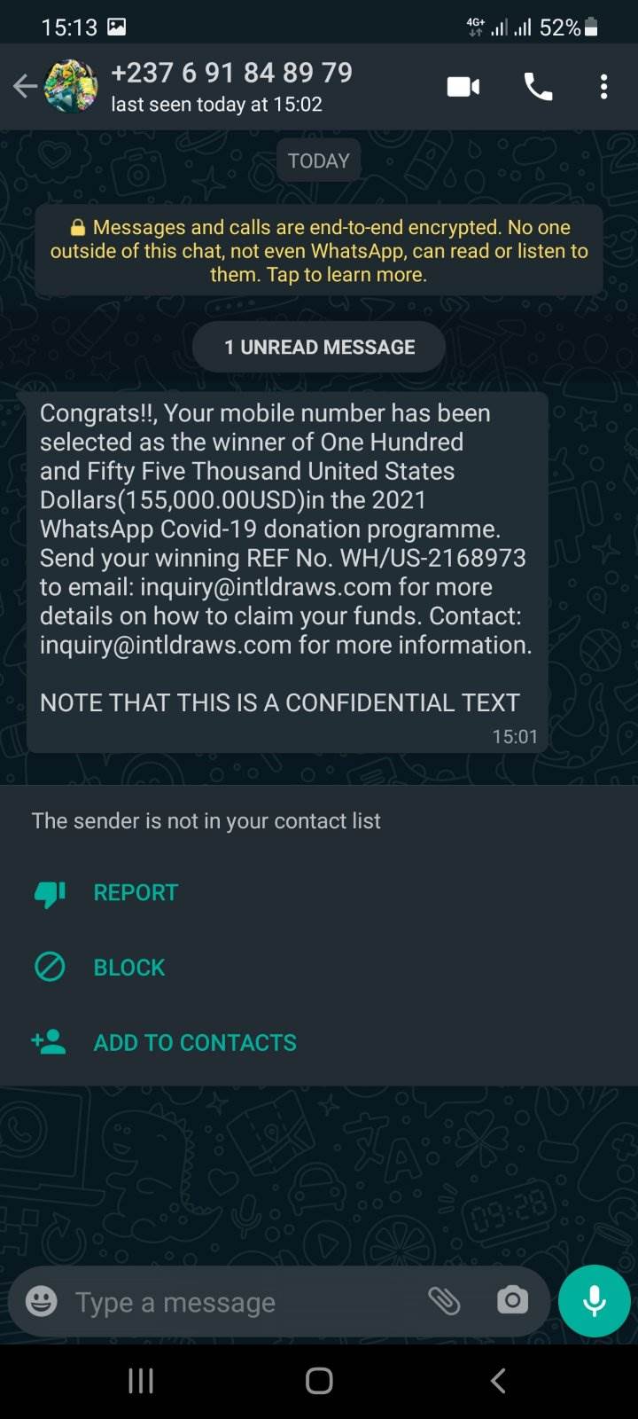 whatsapp poruka prevara korona nagrada 155000 dolara ne otvarajte vocap cirklularnu poruku